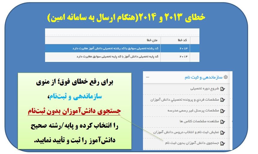 رفع خطای ۲۰۱۳ و ۲۰۱۴ هنگام ارسال از سیدا به امین